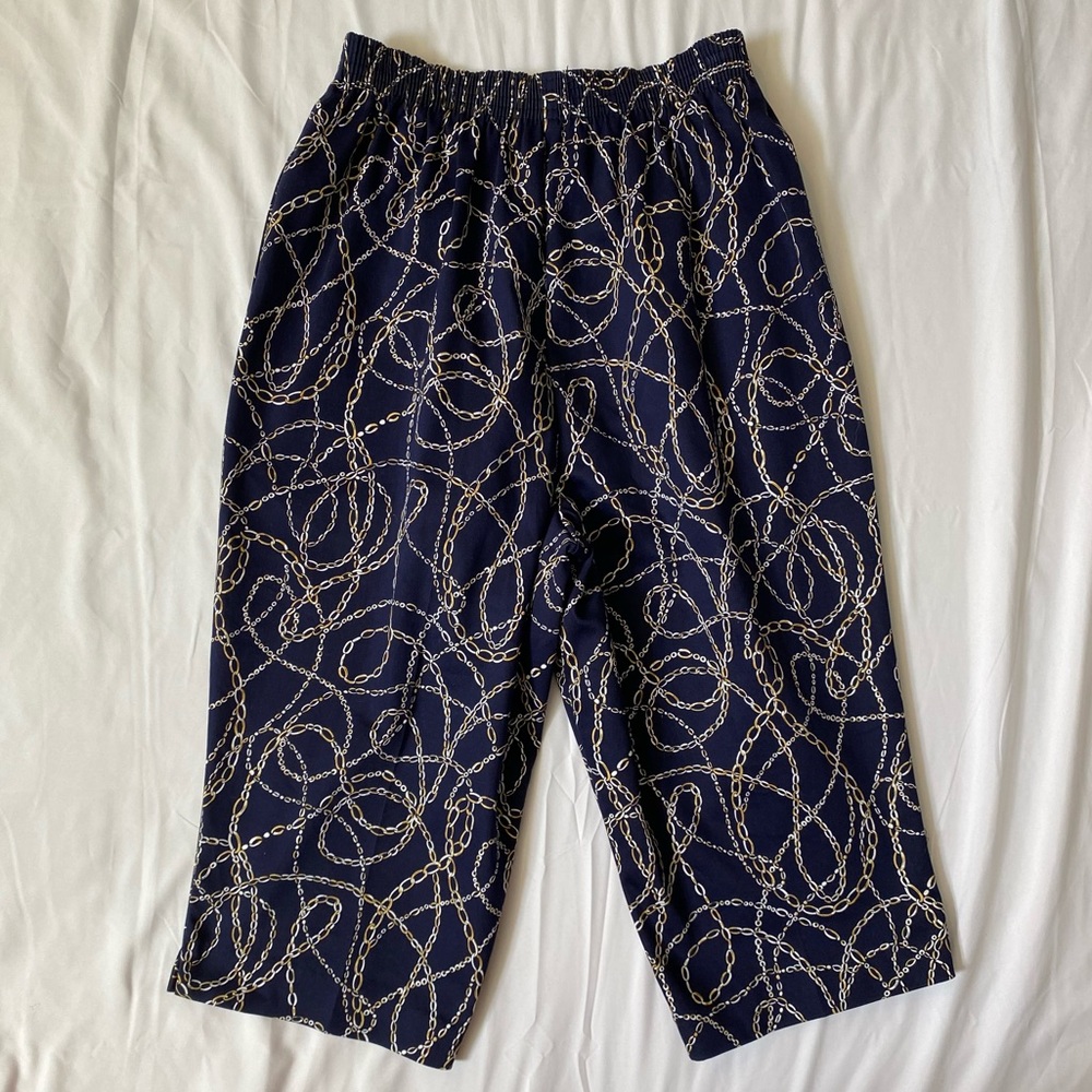 Vintage Navy Blue Chain Print Pants, Preppy Equestrian Summer Country Club Vibes - Picture 3 of 10